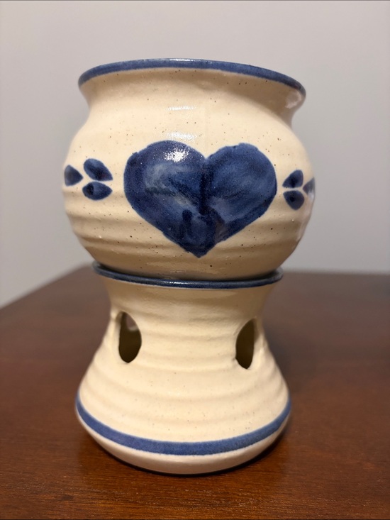 Other - Vintage Country Hand Painted Stoneware Pottery Potpourri Simmer Tan Salt Glaze